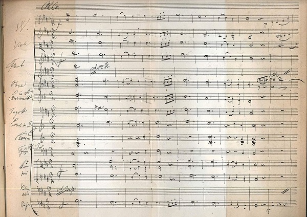 Partitura do 30. movimento, não concluído, da Sinfonia Inacabada, de Schubert.